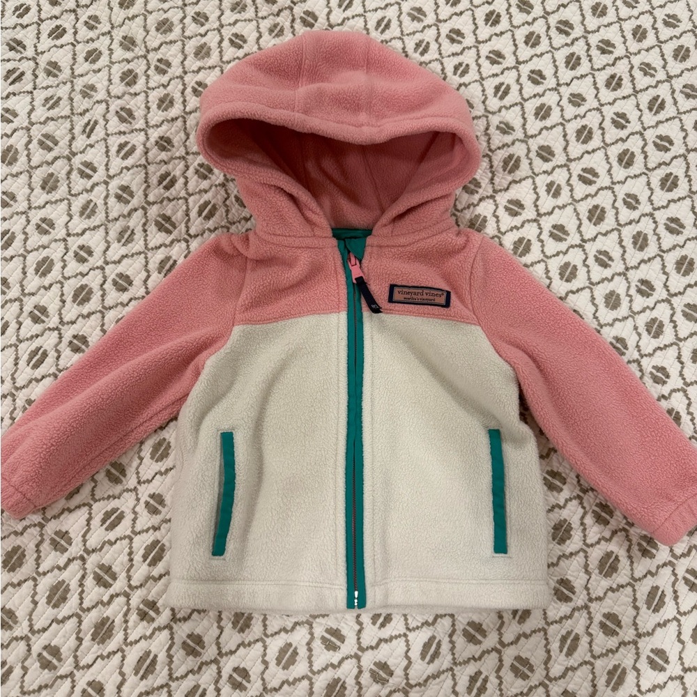 Vineyard Vines Pink, Cream & Teal Hooded Fleece Jacket